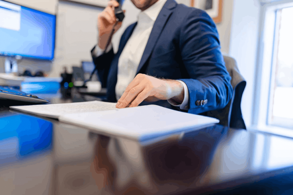 hand flipping page on document place on a desk
