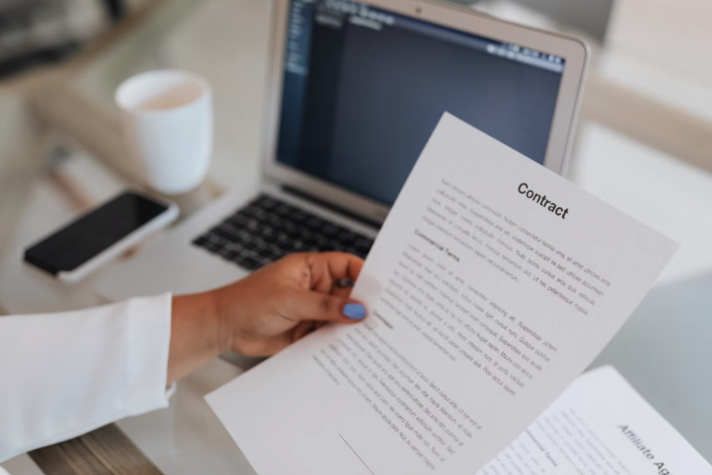contract paper held by lady